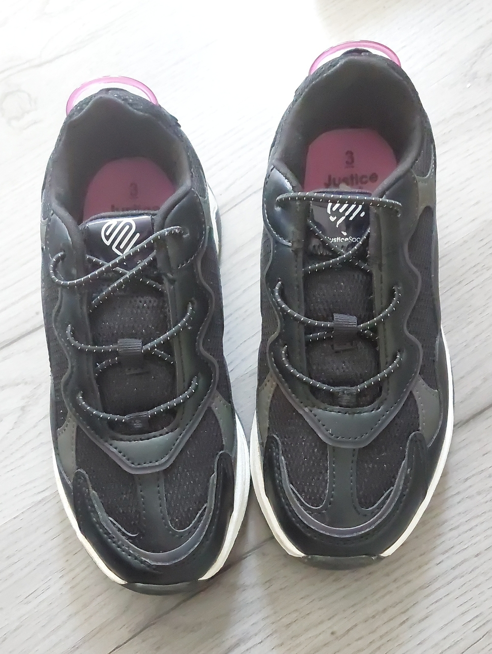 Justice Black Athletic Sneakers with Pink Insoles